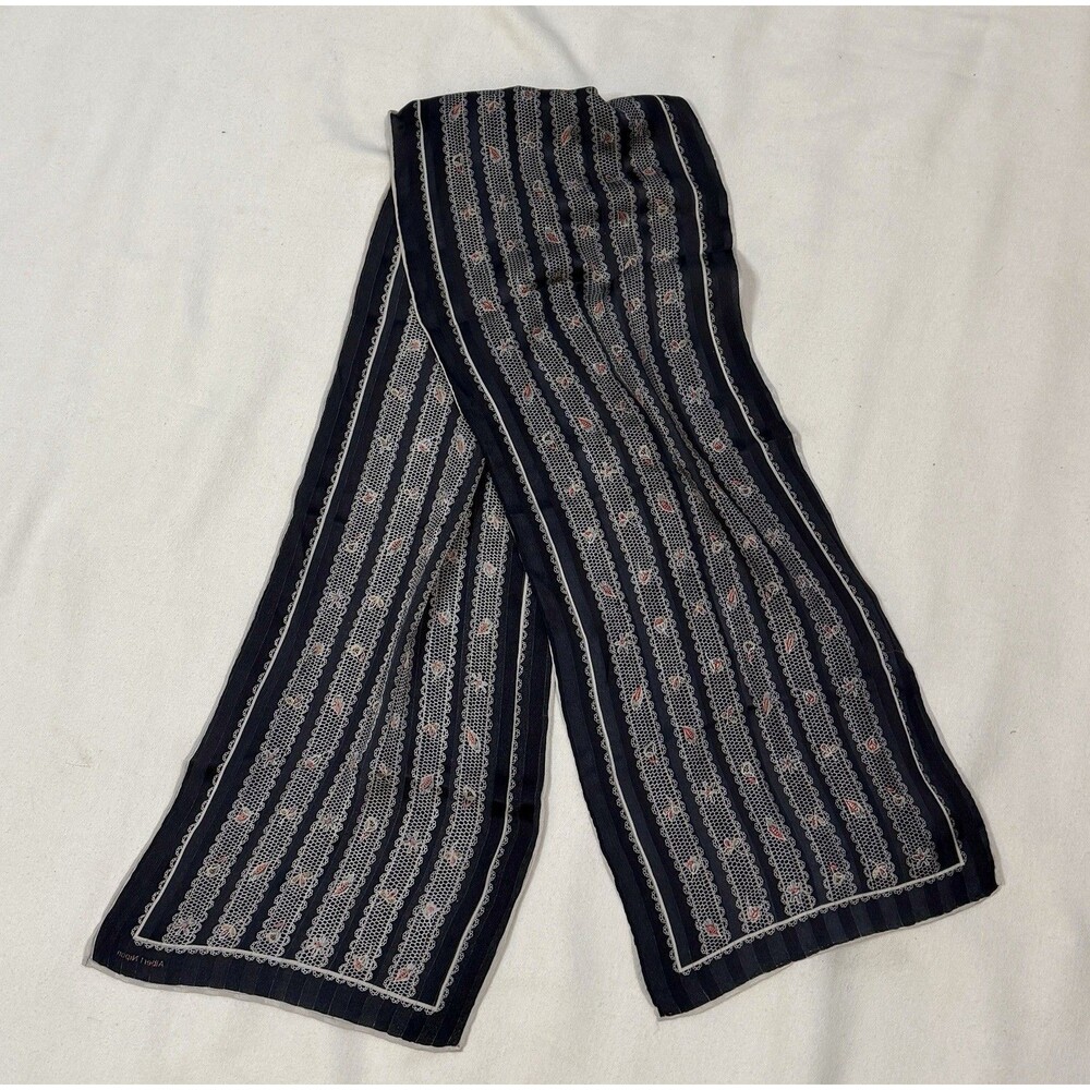Vintage Albert Nipon Oblong Scarf Black and White Floral Classic